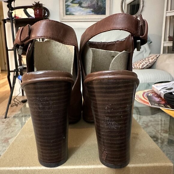 Vintage Lauren Ralph Lauren Odessa Brown Leather Peep-Toe Heeled Sandals Size 9M - Picture 4 of 12